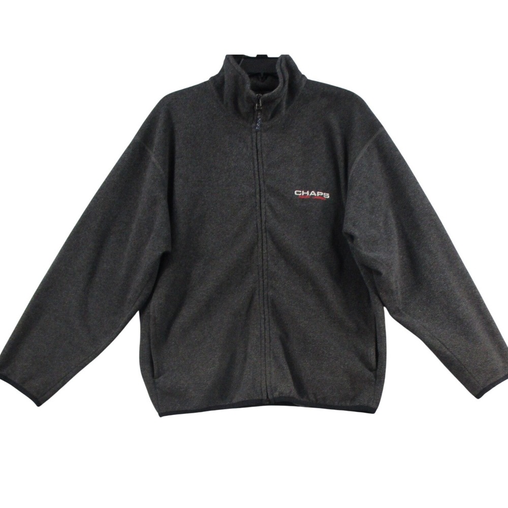 Chaps Ralph Lauren Mens XXL Fleece Jacket Full Zip Charcoal Gray Mock Neck Logo
